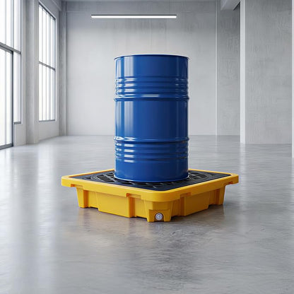 Spill Containment Pallet - Anti-Slip Leakproof Detachable Plastic Tray with Drain for Industrial Use (1 Pc, 26.4 x 26.4 x 6 in)