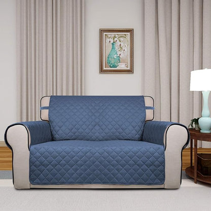 PureFit Reversible Quilted Couch Covers for Dogs Loveseat Sofa Cover 46.5” | Dark Blue/Light Blue, Water Resistant Couch Protector, Washable Pet Couch Cover with Non Slip and Elastic Straps For Kids