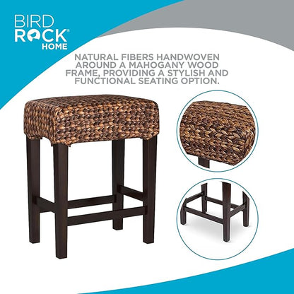 BIRDROCK HOME Seagrass Backless Counter Height Barstool, 24.5" H, Espresso | Backless Counter Stools for Kitchen, Bar, or Dining Room, Fully Assembled Mahogany Wood Barstool with Seagrass Seat
