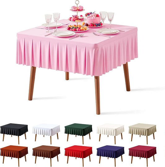 PARTISKY Baby Pink Spandex Square Tablecloths 34x34 Inch, Wrinkle Free Fitted Card Table Cloth Stretch Square Table Cover for Kitchen Dinner, Holiday Party, Wedding Banquet, Display Trade Show