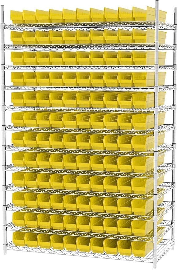 Akro-Mils 30124 Heavy Duty Plastic Shelf Bins, 24"x 4"x 4", Yellow, 12-Pack | Heavy Duty Nesting Storage Bins for Garage, Closet, Refrigerator, Kitchen, Cabinet, Drawer Organization, Pantry Organization