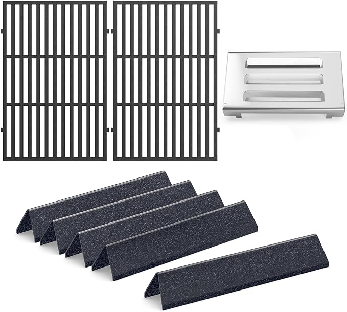 QuliMetal Grill Parts for Weber Spirit II E310 & 300 Series Grills, 15.3" Flavorizer Bars, 17.5" Grill Grates, 67060 Heat Deflector, Compatible with Spirit 2 Grill Parts, Replaces 7636 7638