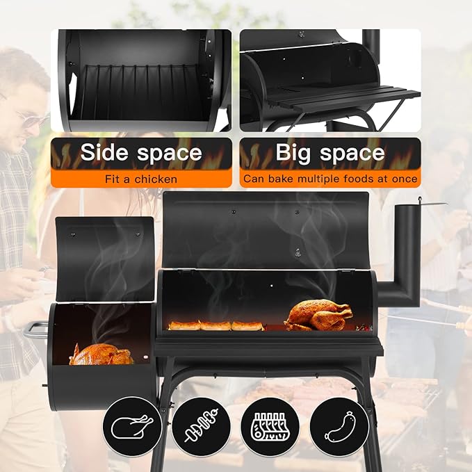 Charcoal Grills,BBQ Grill,Portable Charcoal Grill,Braised Roast Patio Grill,Grills Outdoor Cooking,Offset Smoker Grill with Thermometer,Outdoor Grills for 6-10 People,Backyard,Patio Parties