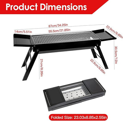 KOCASO Foldable Charcoal BBQ Grill with Shelf & Stainless Steel Grill Net - Easy Setup Portable Tabletop Barbecue Grill for Camping, Picnic, Outdoor Party, Backyard, Hiking, Traveling