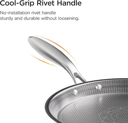 COOKER KING 11" Round Griddle Pan, 3-Ply Hybrid Stainless Steel Crepe Pan with Stay-Cool Handle, Non Stick & Non Toxic for Pancake, Eggs, All Stovetop & Induction Compatible, Oven & Dishwasher Safe