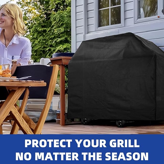 Perfect Grill Cover for Outdoor Grills Waterproof Rip-Proof Weather Resistant for Reliable Protection Griddle Cover Easy to Clean Adjustable Hem Drawstring Fade Resistant (Black, 58)