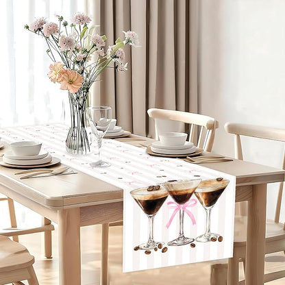 Espresso Martini Theme Table Runner, Martini Lovers Linen Fabric Table Runner for Everyday Use 72 x 13 Inches, Washable Table Cover for Indoor Outdoor Kitchen Dining Table Home Decor