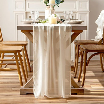 Ivory Glitter Chiffon Table Runner 35x120 Inches 6 Pack for Wedding Reception Formal Dining Table Decor
