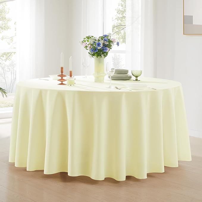 2 Pack Ivory Round Tablecloths 120 Inch for Dining Tables | Washable Decorative Linen Polyester Table Cover for Banquets Buffets Parties and Weddings