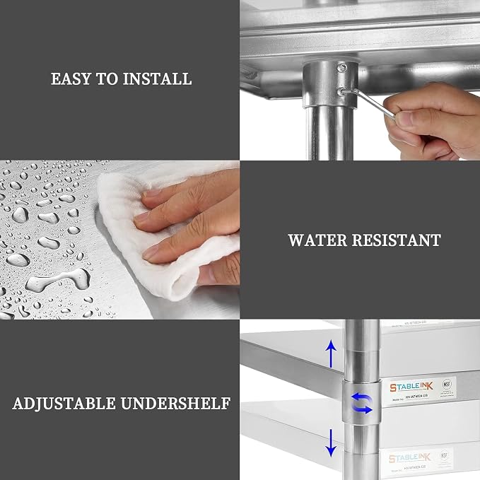 STABLEINK Stainless Steel Table with Undershelf 48x24 Inches 4ft for Prep | NSF Certified Heavy Duty Metal Work Table Workbench for Commercial Kitchen Restaurant Hotel Laundry Garage Chef Homemaker