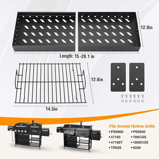 15-28 inches Charcoal Tray for 47183T-21 PS9900, Charcoal Basket Grill Replacement Parts for Smoke Hollow 47183T HC4518L PS9500 8500 6800 6500 SH19030119 SH19030219 SH9916 Smoke Hollow Grill Parts