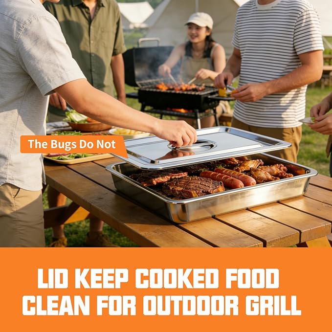 5-Piece Grill Carry System, Large Stainless Steel Grill Prep Trays for BBQ and Oven Use with Oil Drain Rack, Marinade Container with Lid, Nested Storage, Grilling Prep and Serve Trays