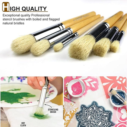 GACDR Wooden Stencil Brush Set, 6 Pieces Natural Hog Bristle Dome Stencil Brushes for Painting On Wood Wall, Stencil Projects, Card Making, DIY, Crafts and Acrylic Oil Watercolor Painting…