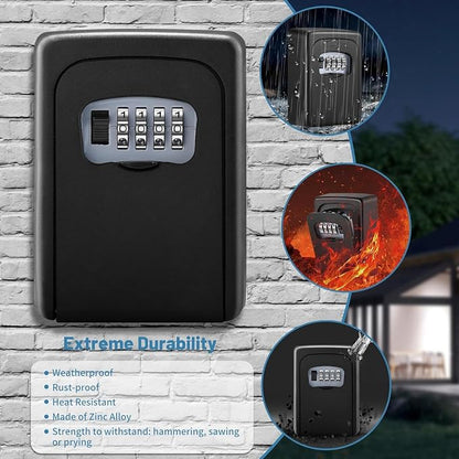 Key Lock Box for Outside - Sturdy and Durable Lock Box for House Key,5 Key Capacity Lockbox for Keys Outdoor,Waterproof Emergency Spare Key Lockbox with Resettable Code for Home,Garage,Airbnb