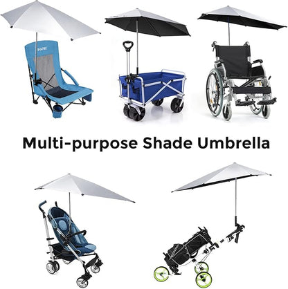 G4Free UPF 50+ Height Adjustable Beach Chair Umbrella with Universal Clamp | UV protection Chair Umbrella for Beach Chair, Golf Cart, Wheelchair, Stroller, Bleacher, Outdoor Patio, silver coating fabric
