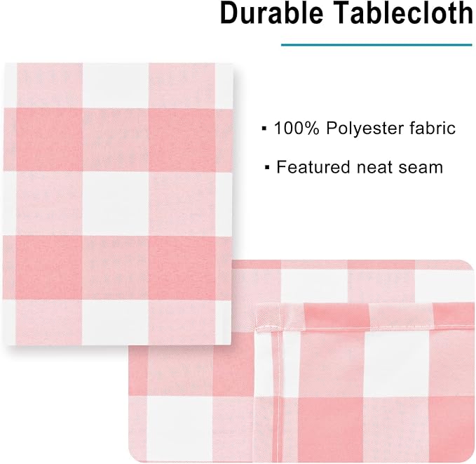 Hiasan Peach Pink and White Checkered Tablecloth Rectangle - Stain Resistant, Waterproof Polyester Gingham Table Cloth for Valentine's Day/Outdoor Picnic/Holiday Dinner/Dining Hall, 60 x 140 Inch