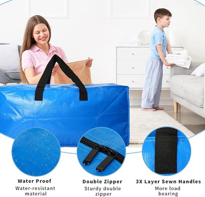 Heavy Duty Extra Large Blue Moving Bags with Strong Zipper Backpack Handles | 8 Pack Clothes Storage Bags Totes Space Saving Moving Boxes Bins Packing Bags for College Dorm Compatible with Ikea Frakta