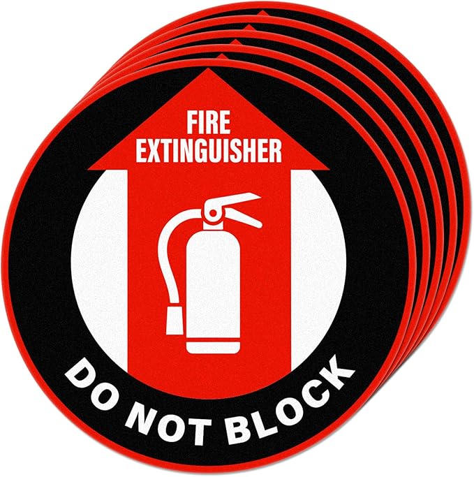 5 Pack Fire Extinguisher Do Not Block Sign Self Adhesive 12 Inch Safety Signs Non-Slip Waterproof Vinyl Floor Sticker for Office Warehouse Business Equipment