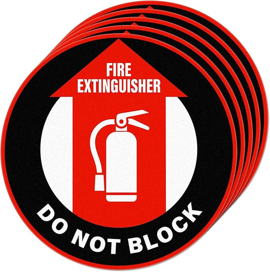 5 Pack Fire Extinguisher Do Not Block Sign Self Adhesive 12 Inch Safety Signs Non-Slip Waterproof Vinyl Floor Sticker for Office Warehouse Business Equipment