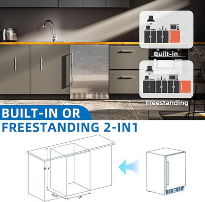 Antarctic Star Outdoor Beverage Refrigerator 24 Inch Wide,Stainless Steel Mini Fridge 180 Can for Undercounter Built-in or Freestanding, Wine Cooler for Home and Patio,Fast Cooling, Low Noise, 32-50°F