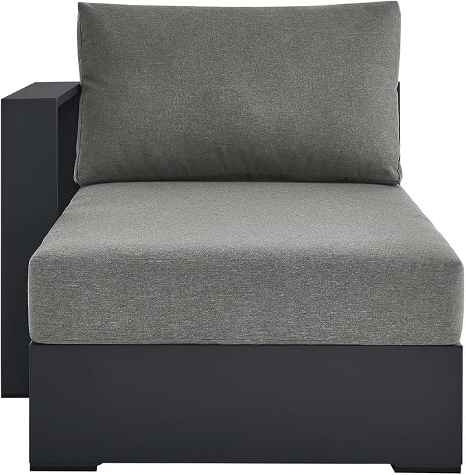 Modway Tahoe Aluminum Outdoor Chaise Lounge in Gray Charcoal with Weather-Resistant Cushions, Modular Left-Facing Patio Lounger for Pool Furniture or Sectional Sofa Set