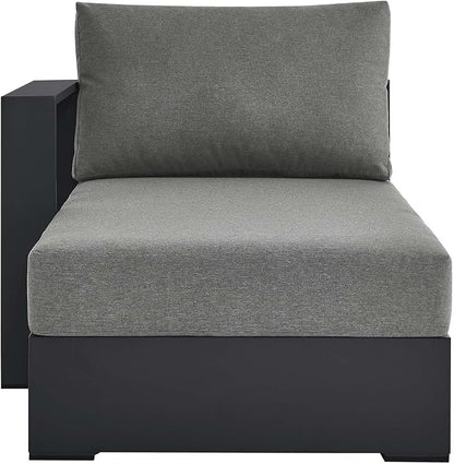Modway Tahoe Aluminum Outdoor Chaise Lounge in Gray Charcoal with Weather-Resistant Cushions, Modular Left-Facing Patio Lounger for Pool Furniture or Sectional Sofa Set
