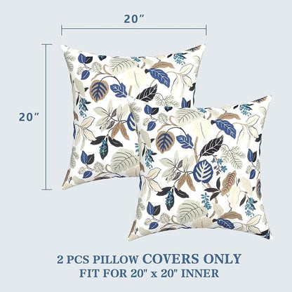 LVTXIII Outdoor Pillow Covers 20x20 Inch, 2 Pack Large Square Throw Pillow Cases, Fade-Resistant Cushion Covers for Patio Furniture Sofa, Garden Porch, Breeze Leaves Beige