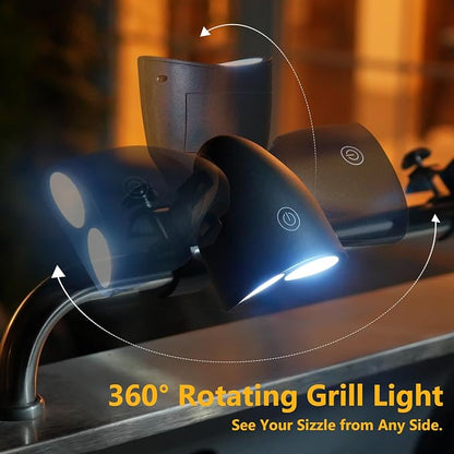 Grill Lights with 10 LED Lights, Grill BBQ Lights with Aluminum Clip, BBQ Grill Accessories Suitable for Outdoor, Barbecues and Cycling Lighting, Gifts for Men Black