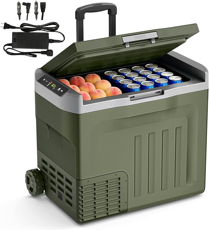 Antarctic Star 12 Volt Refrigerator,43QT(40L) Electric Cooler, Portable Refrigerator Freezer -4℉~68℉,12V 24V DC 100 240V AC Car Fridge with Wheels &2 Baskets for Camping,Travel,RV,Car,GREEN