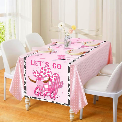 Disco Cowgirl Theme Table Runner, Pink Let’s Go Girls Linen Fabric Table Runner for Everyday Use 72 x 13 Inches, Washable Table Cover for Indoor Outdoor Kitchen Dining Table Decor
