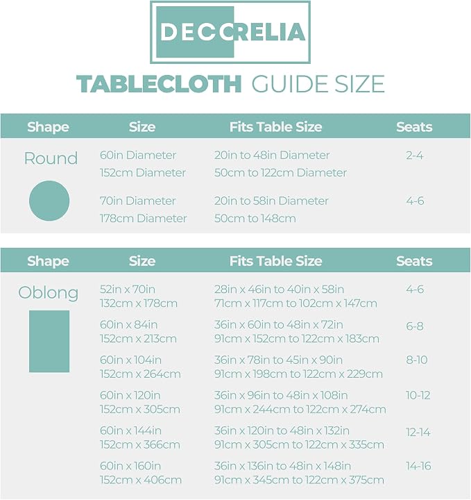 Decorelia Waterproof Round Tablecloth for Round Dining Table, Decorative Rustic Soft Wipeable Table Cloths Cover Indoor Outdoor Use for Holiday,Wedding, Kitchen (70 Inch,Round (4-6 Seats),Aqua)
