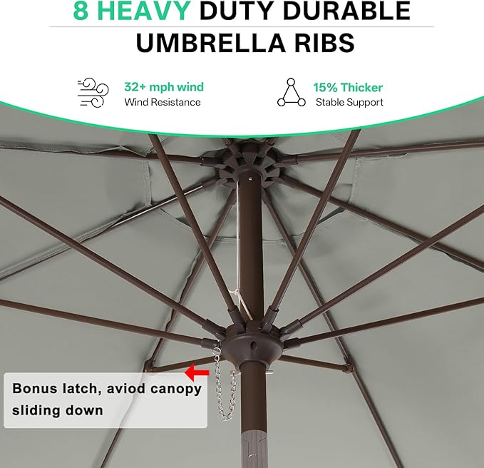ABCCANOPY 10ft Scalloped Patio Umbrella, Outdoor Table Umbrella with Tilt and Crank, Fiberglass Ribs Deck Umbrella for Patio, Pool, Garden, Picnic (Light Gray)