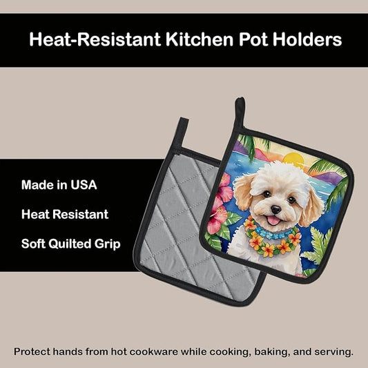 Caroline's Treasures Maltipoo Luau Pair of Pot Holders Kitchen Heat Resistant Pot Holders Sets Oven Hot Pads for Cooking Baking BBQ, 7 1/2 x 7 1/2