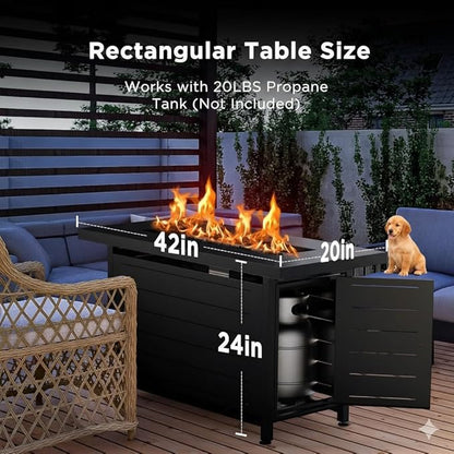 Ciays 42 Inch Gas Fire Pit Table, 60,000 BTU Propane Pits for Outside with Steel Lid and Lava Rock, 2 in 1 Firepit Table Gatherings Parties on Patio Deck Garden Backyard, Black