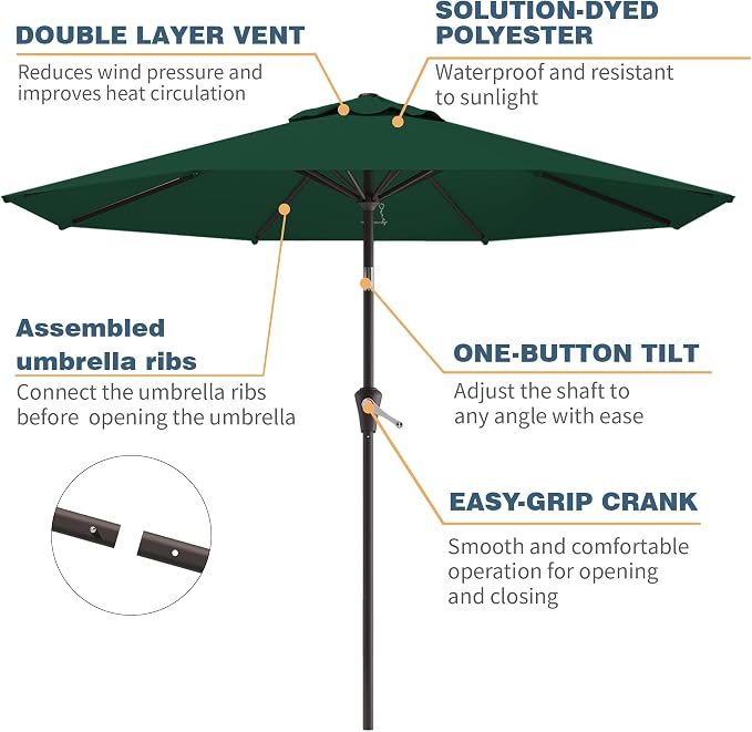 10FT Patio Umbrella, Outdoor Umbrella with Push Button Tilt and Crank, 8 Sturdy Ribs, UV Protection & Waterproof Market Umbrella for Pool, Backyard, Beach,Deck