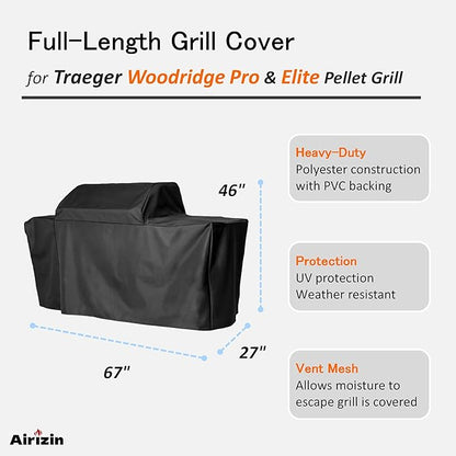 Full-Length Grill Cover for Traeger Woodridge Pro and Woodridge Elite Pellet Grills,for BAC775 Woodridge Pro Grill Cover Accessory,67"L x 27"W x 46"H