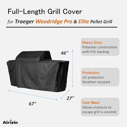 Full-Length Grill Cover for Traeger Woodridge Pro and Woodridge Elite Pellet Grills,for BAC775 Woodridge Pro Grill Cover Accessory,67"L x 27"W x 46"H