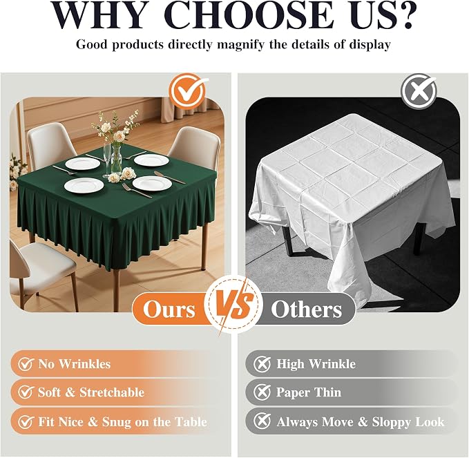 PARTISKY Hunter Green Spandex Square Tablecloths 60x60 Inch, Wrinkle Free Fitted Card Table Cloth Stretch Square Table Cover for Kitchen Dinner, Holiday Party, Wedding Banquet, Display Trade Show