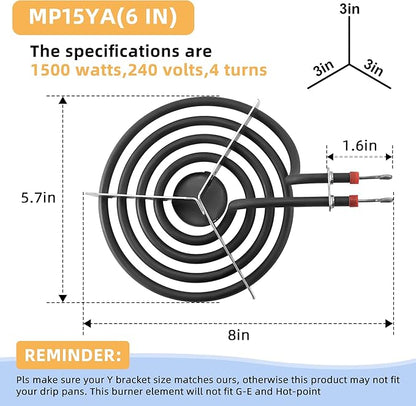 2 Pack MP15YA Electric Range Burner Element Unit 6" Replacement Fit for Hard-wick & Ken-more & May-tag & Nor-ge & Whirl-pool Electric Range Stove by AMI PARTS