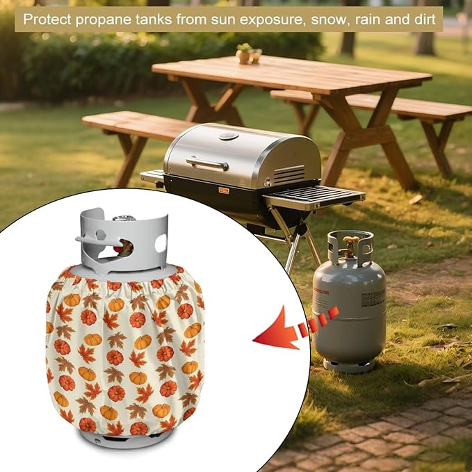 Maple Propane Tank Cover 20lb Fall Gas Tank Cylinder Cover for Outdoor Easy to Install RV Gas Cylinder Storage Pocket for Yard Party RV Travel Trailer