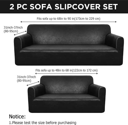 Peryiter 2 Pcs Couch and Loveseat Sofa Covers,Black Brown,Tech | Armchair Covers for Living Room, Sofa Cushion Slipcover 2/3 Seater, Furniture Protector, Polyester and Spandex, Washable