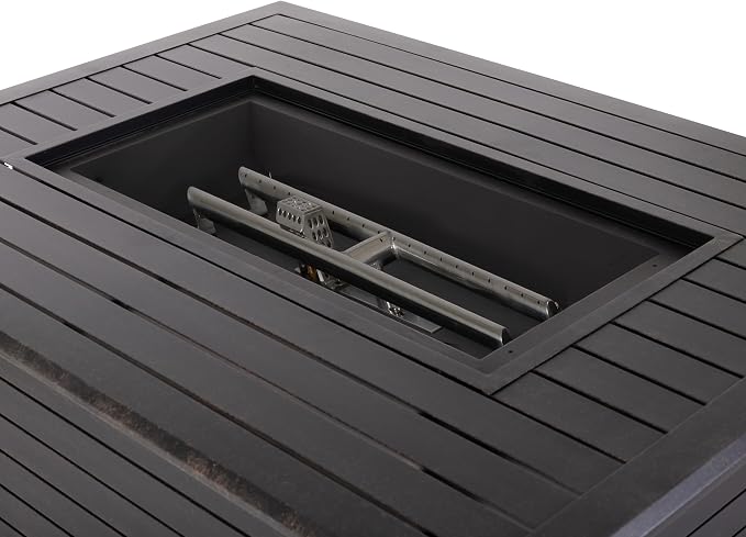 Fire Sense 61898 Longmont Aluminum Convertible Gas Fire Pit Table 55,000 BTU Multi-Functional Outdoor Firepit with Fire Bowl Lid, Nylon Cover & Clear Fire Glass - Bronze Finish - Rectangular 48"