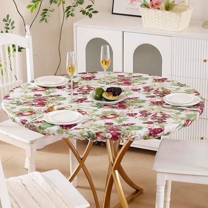 Walrus Round Vinyl Fitted Tablecloth with Flannel Backing Elastic Edge Design Table Cover Waterproof Oil-Proof PVC Table Cloth Stain-Resistant Best for 37"-44" Round