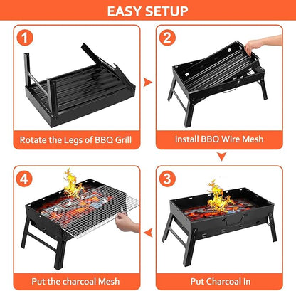 Moclever Folding Portable Charcoal Grill – Stainless Steel Mini BBQ Grill for Outdoor Cooking, Camping, Picnics, Beach, Tailgating, Compact & Easy to Carry