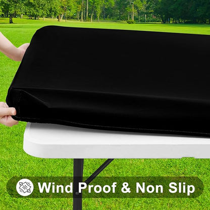 Smiry 2 Pack Rectangle Tablecloth, Elastic Fitted Flannel Backed Vinyl Tablecloths for 4ft Folding Tables, Waterproof Wipeable Table Covers for Outdoor, Indoor, Picnic and Camping (Black, 24"x48")