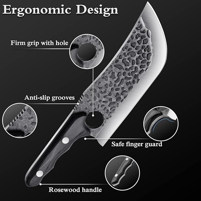 TIJERAS Butcher Knife for Meat Cutting, Japanese Hand Forged Meat Cleaver with Sheath, Full Tang Japanese Cleaver for Camping, BBQ, Birthday Gifts for Men Women