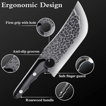 TIJERAS Butcher Knife for Meat Cutting, Japanese Hand Forged Meat Cleaver with Sheath, Full Tang Japanese Cleaver for Camping, BBQ, Birthday Gifts for Men Women