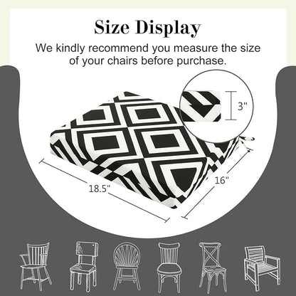 Cozyide Outdoor Chair Cushions, Waterproof Patio Seat Cushions with Adjustable Straps, Square Corner Patio Chair Cushions for Garden, Black Geometry, 18.5x16x3 Inch (Pack of 4)