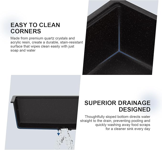 Mocoloo 33 Inch Black Granite Composite Kitchen Sink - 33x19 Undermount Ledge Workstation, Matte Black Quartz Single Bowl Under Counter Kitchen Sinks
