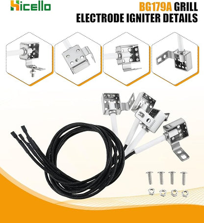 Replacement for Master Forge BG179A Igniter Kit – Compatible with IG-49B, CIMF1, 98162, BG1795BAL – 4-Pack Electrode Ignition Wire with Mounting Hardware